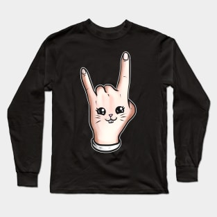 Hand Showing Signs Of The Horns With Bunny Face. Easter Long Sleeve T-Shirt